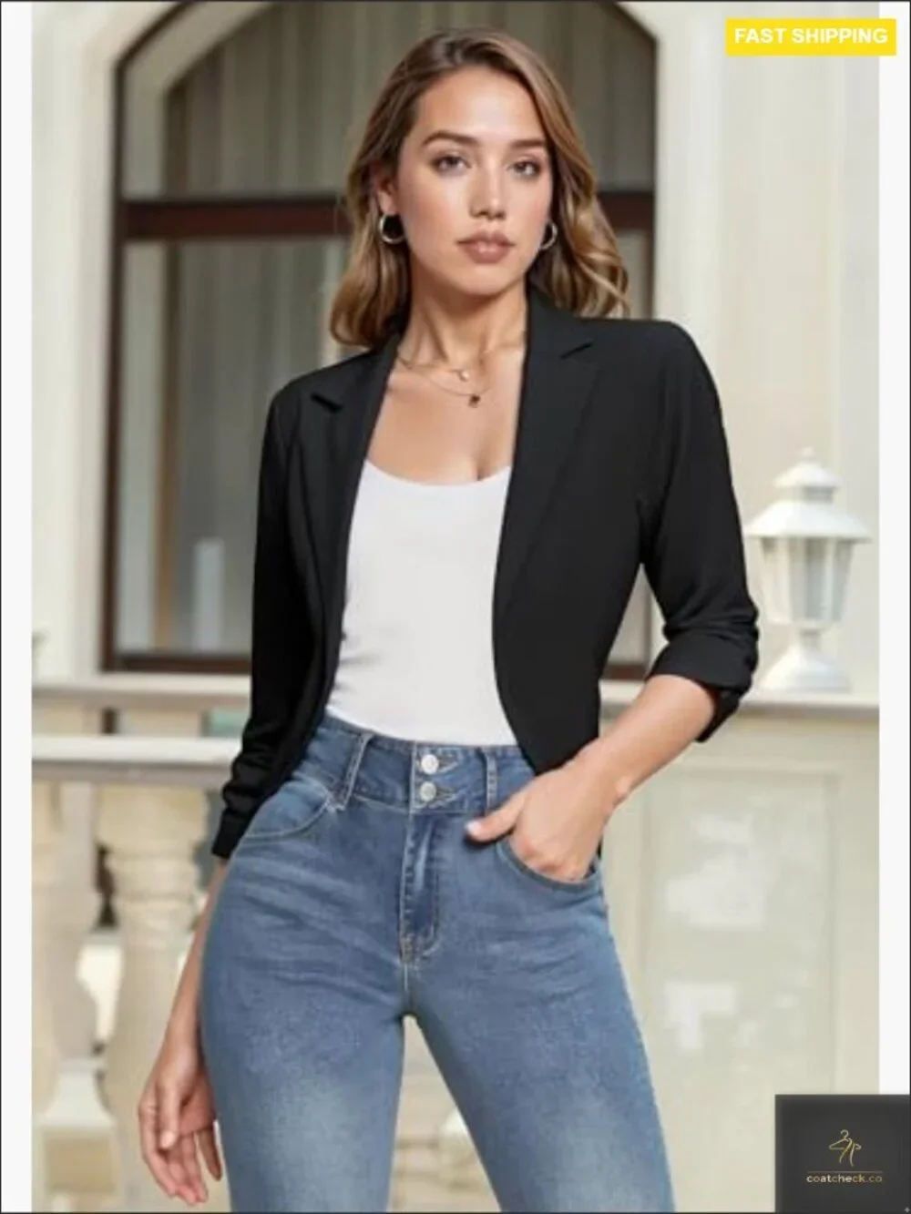 High Low Blazer Open Front Notch Collar Long Sleeve Work Office Suit Jacket